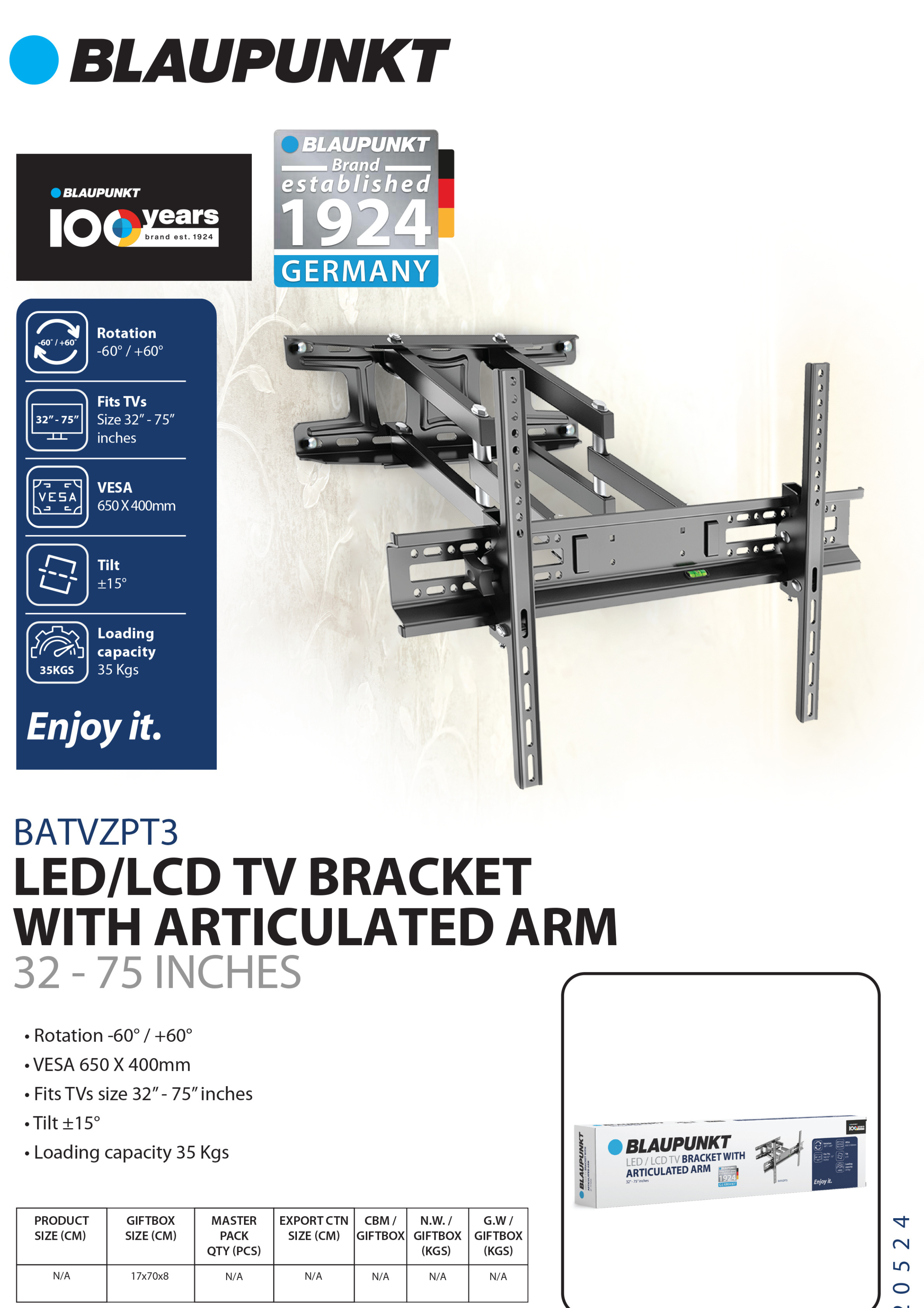BATVZPT3 Blaupunkt TV Bracket 32-75 BATVZPT3 Blaupunkt TV Bracket 32-75